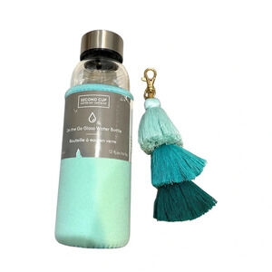 On The Go Reusable Glass Water Bottle Second Cup 12 fl oz and Ombre Keychain